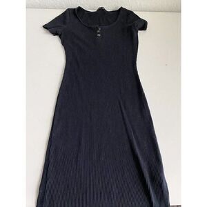 Coton:On Button Front Short Sleeve Ribbed Mini Dress In Black Size XS  Check Pic